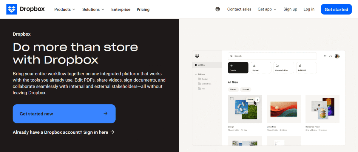 dropbox homepage screenshot